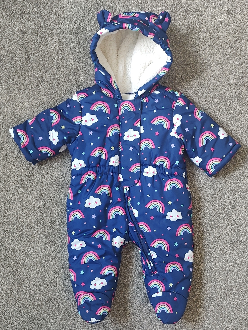 The Children's Place Size 0-3 Months Rainbow & Clouds Infant Snowsuit